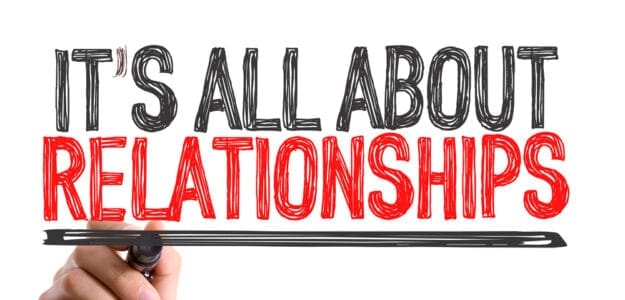 cropped Hand with marker writing the word Its All About Relationships